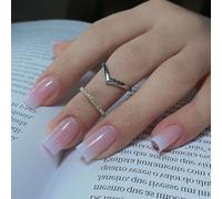 24x Pinks White Artificial Nails Press On Mediums Long Square False Full Covers Stick On For Wedding