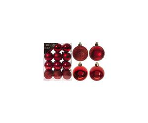 24x Red 6cm 'christmas' Tree Baubles- Glitter, Shiny, Swirl- (snow White - Pack - pack 24 lovely red coloured 6cm christmas tree bauble decorations