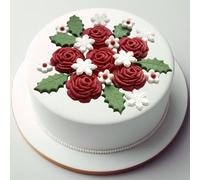 24x Red Roses Holly Leaves Christmas Cake Toppers, Edible Winter Sugar Flowers Cake Cupcake Decorations