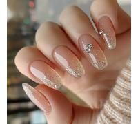 24x Rhinestones False Nails Artificial Glittering Full Covers Stick On Mediums Ballerinas Press On