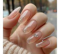 24x Rhinestones False Nails Artificial Nails Glittering Full Covers Stick On Nails Mediums Ballerinas Press On Nails