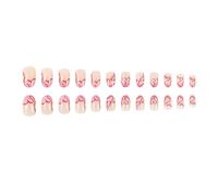 24x Short Almond False Nails French Tip Full Covers Stick On Nails Glossy Artificial Valentines Day Press On