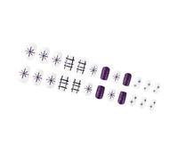 24x Short False Nails Christmas Press On Glittering Stripes Full Covers Stick On Snowflake Artificial