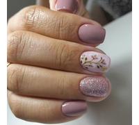 24x Short Square False Nails Flowers Press On Nails Glittering Full Covers Nails for Woman