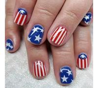 24x Short Square Full Covers False Nails 4th of July Stick on Nails Stripe Press On Nails Manicures Supplies for Woman
