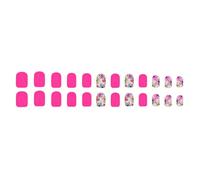 24x Short Square Press On Nails Lovely Flowers False Nails Solid Color Acrylic Nails Glossy Full Covers Stick On Nails