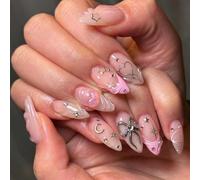 24x Valentines Day False Nails Almond Shape Press On Nails 3D Bows Acrylic Nails French Tip Full Covers Stick On Nails