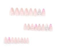24x Valentines Day False Nails Almond Shape Press On Nails 3D Bows Acrylic Nails French Tip Full Covers Stick On Nails