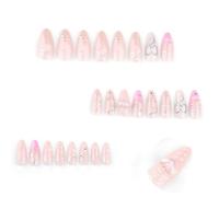 24x Valentines Day False Nails Almond Shape Press On Nails 3D Bows Acrylic Nails French Tip Full Covers Stick On Nails
