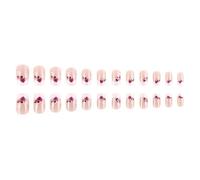 24x Valentines Day Full Covers False Nails Heart Press On Short Square Stick On Acrylic