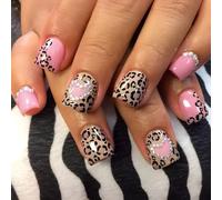 24x Valentines Day Press On Nails Short Stick On Leopards Heart Full Covers False Glossy Acrylic