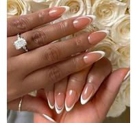 24x White French Tip False Nails Simple Press on Almond Full Covers Stick on Acrylic for Daily