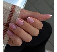 24x White French Tip Full Covers False Nails Elegant Press On Short Round Stick On Acrylic For Daily