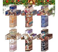 24X Wooden Christian Ornaments Sign - Christmas Nativity Scene Ornaments | Religious Christmas Tree Decorations Christian Ornaments Sign Rope For Family Home Decoration Accessories