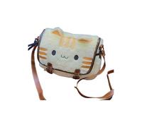 24x18cm White Nylon Adorable Cat Shape Plush Crossbody Shoulder and Handheld Multifunctional Storage Bag for School Daily Use and Gift