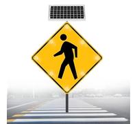 24x24in Solar Powered Pedestrian Crossing Warning Sign with Accessories for Park School Urban/Road Community