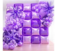25+149pcs Double-Sided Purple Balloon Wall Kit - 25 Dark/Light Purple Foil Square Balloons 146 Metallic Lavender Purple Latex Balloon Garland & Star B