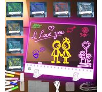 25*35cm Led Drawing Board for Children,Rechargeable,8 Color Light Drawing Board,Magic Board for Kids with Soft Cloth, Hanging Chain, 7 Markers,Watering Can,Base,Christmas&Birthday Gifts for Girls Boys