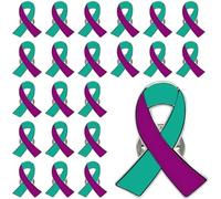 25/50/100/200 pieces Metal enamel Suicide Prevention Awareness Ribbon Pin Purple Teal Ribbon Lapel Pins Sexual Assault Awareness brooches Pin Public Charity Campaign Supplies badge Bulk, Metal, no