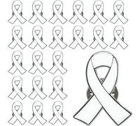 25/50/100/200 pieces White Ribbon Pin White Ribbon Brooches Enamel lapel Pins Lung Cancer Bone Cancer Awareness Blindness Victims of Terrorism and Adoption Awareness Pins badge Charity fundraising
