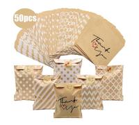 25/50Pcs 13x18cm Thank You Kraft Paper Candy Bags Wedding Favors Biscuit Packaging Bag For Guest Birthday Party Decor Gift Pouch(B07,25pcs)