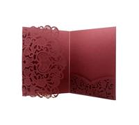 25/50pcs Laser Cut Wedding Invitation Trifold Business Lace Greeting Cards Birthday Party Gift Supplies(Red,50pcs)