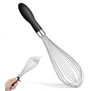 25.5cm Black Stainless Steel Balloon Whisk with Silicone Handle, Kitchen Egg Whisk for Baking, Mixing, Cooking, Durable Hand Whisk