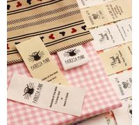 25 * 60mm Personalized Sewing Label Custom Fabric Clothing Tags Handmade with Love Design Your Logo Silky Satin Sewing Tag Hanging Folding Tag Sew in Label Fold Over Labels, Black, White