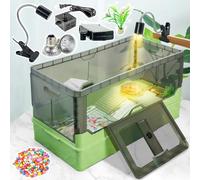 25.6x12.8x14.6 Turtle Tank Kit with Heat Lamp Filter and Wheels Aquatic Turtle Habitat and Aquarium for Small Turtles Hermit Crabs and Frogs Featuring Escape Proof Design and Easy Move Mobility