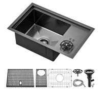25 Black Kitchen Sink with Glass Rinser,Doirteal 25x15 Gunmetal Black Bar Sink 16 Gauge Stainless Steel Undermount Workstation Kitchen Bar Sinks with Cup Washer BL37S-3A