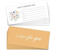 25 Blank Gift Certificates for Business, Floral Gift Certificate for Business Salon Beauty Spa Restaurants Birthday, 3.5 x 8” Work Business Present Card -04