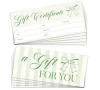 25 Blank Gift Certificates for Business, Green Bow Stripe Gift Certificate for Business Salon Beauty Spa Restaurants Birthday Client Vouchers, 3.5 x 8” Work Business Present Card -07