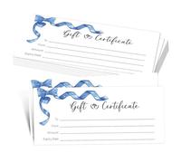 25 Blue Bow Gift Certificates for Business, Blank Gift Certificate for Salon Spa Restaurants Marriage, Birthday Christmas Custom Client Vouchers, 3.5 x 8 Inch-08