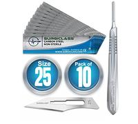 # 25 Carbon Steel Non Sterile Pack of 10 and Steel Handle for Wood Art, Repairs, Lab Anatomy, Sign, Card Making Lab Training SURGIBL25-10