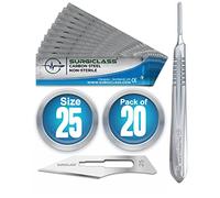 # 25 Carbon Steel Non Sterile Pack of 20 and Handle No 4 Perfect for Wood Art, Surgical, Sculpting, Repairs, Lab Anatomy, Sign, Card Making Lab Training SURGIBL25-20