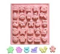 25 Cavity Christmas Silicone Chocolate Mould Xmas Candy Mold Trays Present Baking Jelly Sweet Mould Non-Stick Heat Resistance Christmas Themed Shapes for Chocolate Cake DIY Handmade Soap (Pink)