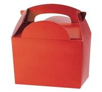 25 Childrens/Kids Plain Coloured Carry Food Meal Birthday Party Box Loot Bag Boxes - Size: 152mm x 100mm x 102mm (Red)