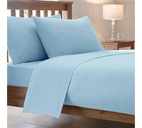 25 Cm / 10” Inch Fitted Bed Sheets Luxury Combed Poly Cotton Non Iron Easy Care Percale Plain Soft Sheet Bedding (Sky Blue, Double)