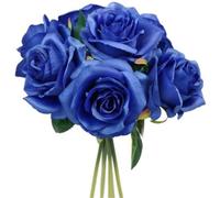 25 cm großer künstlicher Blumenstrauß mit 7 königsblauen Rosen mit 10 cm großen Blütenköpfen