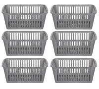 25 cm Silver Plastic Handy Basket Storage Basket - Pack of 6 | Rectangular shape, Lightweight design, Kitchen organisation, Lidless access, Unfinished plastic