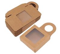 25 Count Foldable Kraft Wine Bottle Box, Wine Bottle Empty Gift Boxes with Hanging Hook, Kraft Paper Favor Boxes with Transparent Window for Chocolates, Candies, Cookies