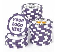 25 Custom Clay Poker Chips, 40mm Heavy 11.5 Grams Casino Sized Personalized Poker Chips with Logo or Text, Customized Drink Tokens for Bar, Party, Business Card, Golf Club or Events (Purple)