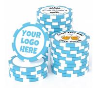 25 Custom Clay Poker Chips, 40mm Heavy 11.5 Grams Casino Sized Personalized Poker Chips with Logo or Text, Customized Drink Tokens for Bar, Party, Business Card, Golf Club or Events (Light Blue)