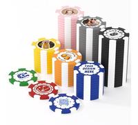 25 Custom Clay Poker Chips, 40mm Heavy 11.5g Casino Sized Personalized Poker Chips with Your Logo, Image or Text, Custom Drink Tokens for Bar, Party, Tournaments, Golf Club or Events (Blue)