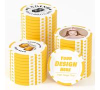 25 Custom Clay Poker Chips for 8 Colors, 40mm Heavy 11.5g Casino Sized Customized Poker Chips with Logo, Image or Text, Custom Drink Tokens for Bar, Party, Tournaments, Golf Club (Yellow)