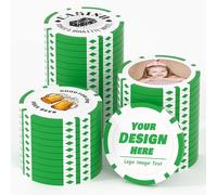 25 Custom Clay Poker Chips for 8 Colors, 40mm Heavy 11.5g Casino Sized Customized Poker Chips with Logo, Image or Text, Custom Drink Tokens for Bar, Party, Tournaments, Golf Club (Green)