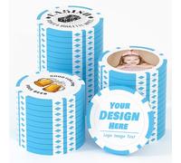 25 Custom Clay Poker Chips for 8 Colors, 40mm Heavy 11.5g Casino Sized Customized Poker Chips with Logo, Image or Text, Custom Drink Tokens for Bar, Party, Tournaments, Golf Club (Light Blue)