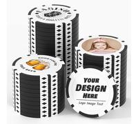 25 Custom Clay Poker Chips for 8 Colors, 40mm Heavy 11.5g Casino Sized Customized Poker Chips with Logo, Image or Text, Custom Drink Tokens for Bar, Party, Tournaments, Golf Club (Black)