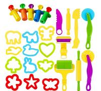 25 Dough Clay Modelling and Extrusion Tools Kit, Creative Dough Clay Rollers Extruders Shape Cutter Animals Molds Pla-stic Playset Dough Clay Accessories (20pcs Play Dough Tool & 5pcs Extrusion Tools)