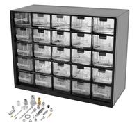 25 Drawers Stackable Storage Cabinet,29.3x22.5x12.3cm Desk Storage Organiser with 50 Removable Dividers,Plastic Tabletop Caddy Clear Desk Unit Organizer for Hardware Sewing Craft Jewelry